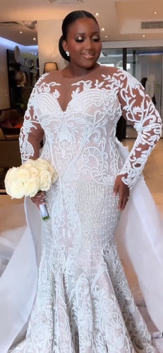 C2025-NLSPS - beaded long sleeve plus size wedding gown