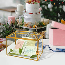 YIMORENCE V Gold Wedding Glass Card Box – 12.6 inch Large Wedding Card Holder Handmade Gold Glass Terrarium with Slot and Heart Lock