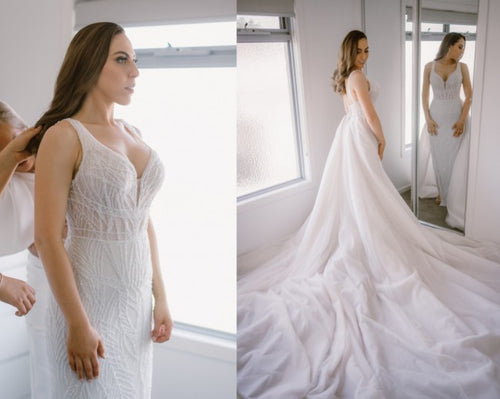 C2021SB77 - Robe de mariée sans manches avec perles et traîne amovible 