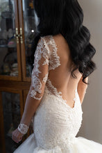 C2022-BLS81 - Robe de mariée transparente, dos nu, manches longues, en dentelle, ajustée à évasée