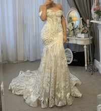 C2022-OS225 off the shoulder embroidered beaded lace wedding gown
