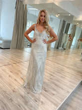 C2022-FB771 beaded fringe v-neck backless wedding gown with straps