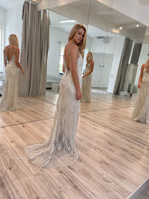 C2022-FB771 beaded fringe v-neck backless wedding gown with straps