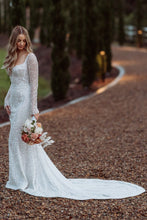 C2023-LS771 sequin and crystal beaded long sleeve backless wedding gown with open bust line