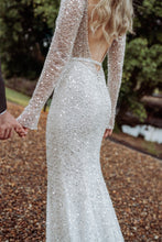 C2023-LS771 sequin and crystal beaded long sleeve backless wedding gown with open bust line