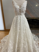 C2023-SAF22b - sleeveless v-neck beaded lace a-line wedding gown