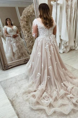 C2021-aPS73 - Robe de mariée transparente manches longues grande taille 