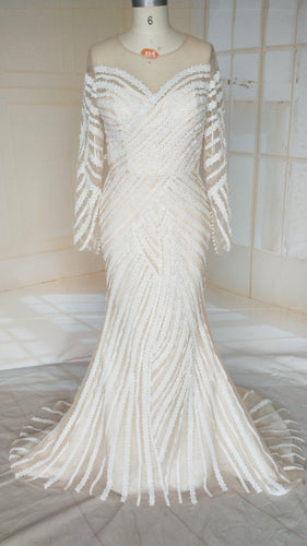 C2021-Jumoke - Robe de mariée élégante à manches longues et col illusion