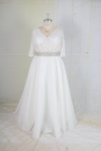 C2022-Munro - short sleeve plus size v-neck wedding ball gown