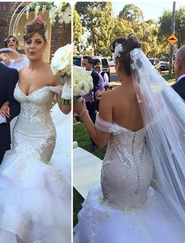 C2021OS31 - Robe de mariée ajustée et évasée à épaules dénudées 