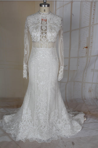 C2021-MHess - Robe de mariée à manches longues illusion transparente