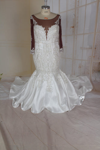 C2021-Nicole - Robe de mariée grande taille en filet foncé transparent à manches longues