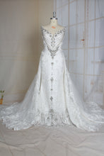 C2021-Perrline - Vestido de novia sin mangas con pedrería y cristal de swarovski y cola desmontable
