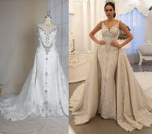 C2021-Perrline - Vestido de novia sin mangas con pedrería y cristal de swarovski y cola desmontable