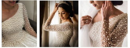 Robe de mariée perlée à manches longues et un bras, C2021-osP55 