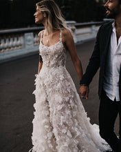 C2023-AL91b - sleeveless a-line flower motif wedding gown with lace straps