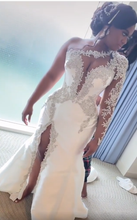 C2022-FBS887 - Vestido de novia con cuentas de cristal y un brazo con abertura y vestido de baile desmontable