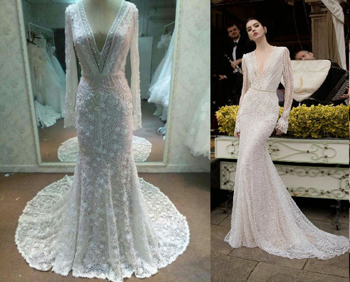 Réplication d'une robe de mariée à manches longues inspirée d'Inbal Dror 