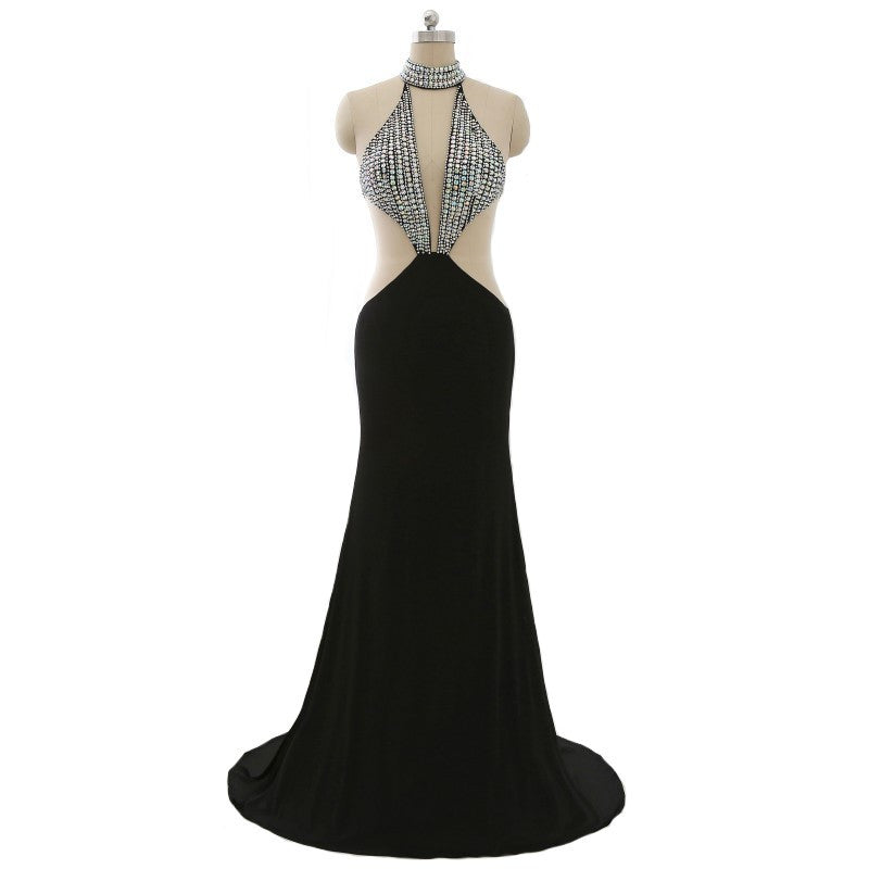 Robes de soirée sexy noires à col licou 